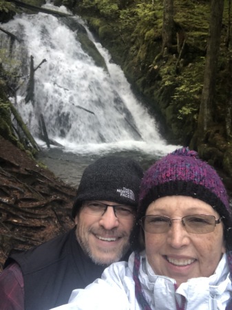 Gail and Dennis little zig zag falls in Or