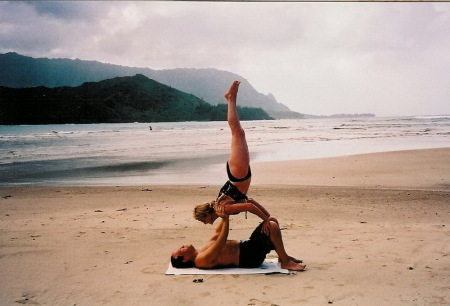 Acro Yoga on the beach in Kauaʻi 2001.