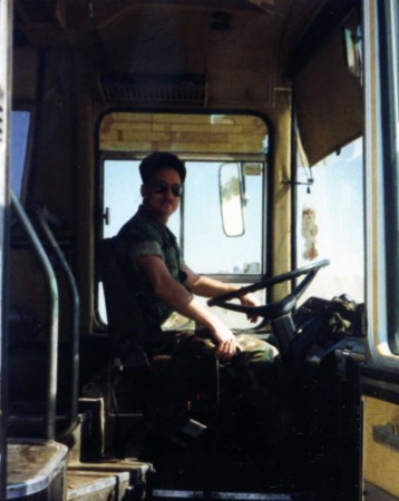 Driving a bus during Desert Storm.