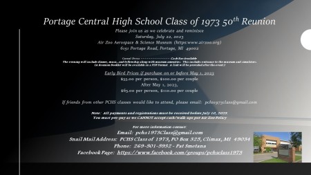 Portage Central High School Class of 1973 50th Reunion