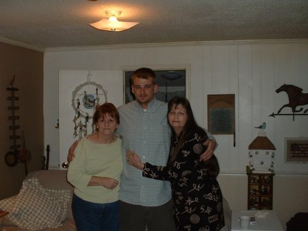 MY SIS DORIS (GLENN GRAD), MY YOUNGEST SON SCOTT, & M...GAIL AT MY SISTER'S HOUSE.  I GROW MY HAIR TO HELP CHILDREN WITH CANCER OR SOME HAIR PROBLEM