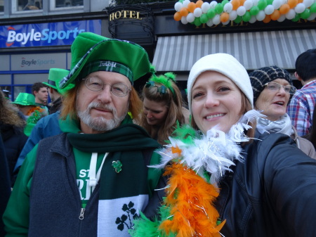 Watching the Saint Patrick's Day parade in Dublin , Ireland 