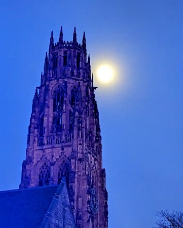 Harkness Tower in moonlight, Yale