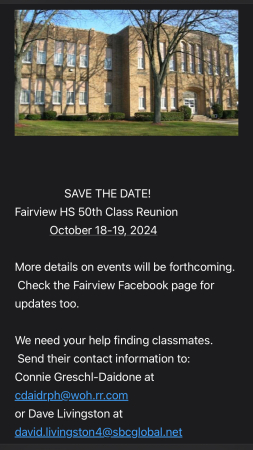 Fairview High School Reunion Class of 74
