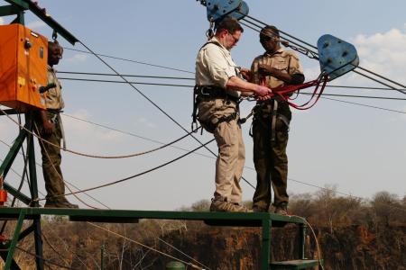 Zip lining across the Zambezi River...2014.