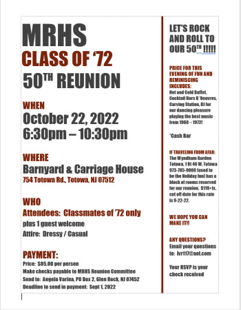 Manchester Regional High School 50th Reunion - Class of '72