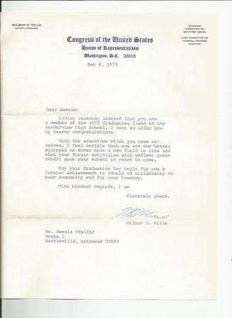 Wilbur D. Mills Letter 1973