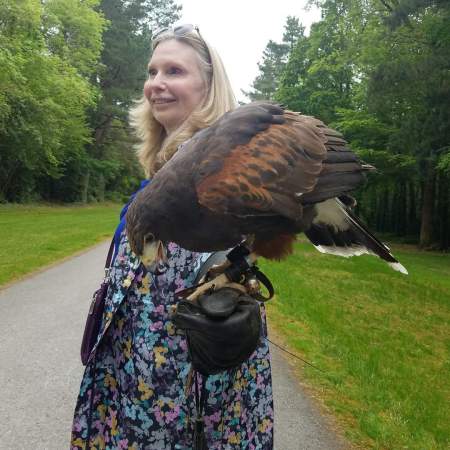 Suzanne learning falconry in Ireland