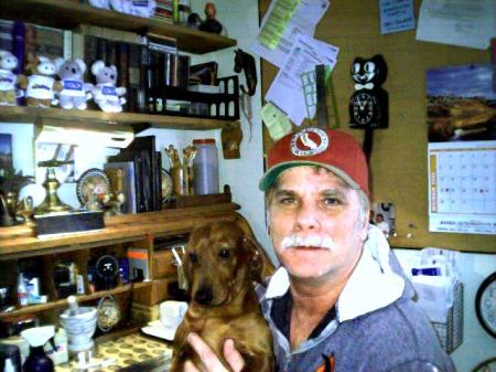 In my den with my dachshund, Hansey 