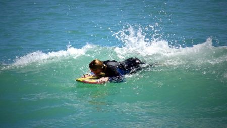 Boogie boarding at Doheny Beach, Ca