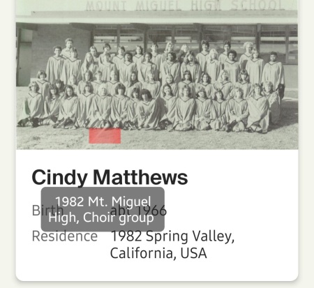 Cindy Matthews' Classmates profile album
