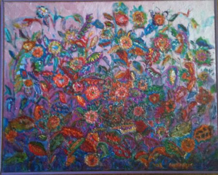 Purple flowers, oils, 2007