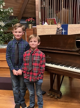 Grandsons Ethan 9 and Gavin 7 at piano recital