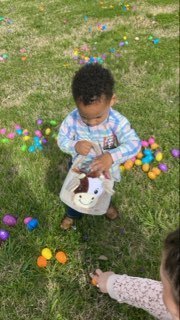 Carson hunting Easter eggs 2024.
