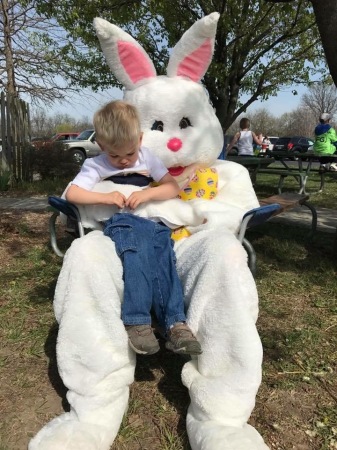 Carson not to happy with the Easter bunny