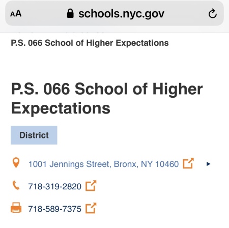 PS 66 current listing in NYC schools