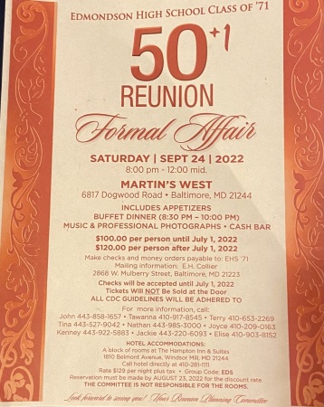 50 + 1  EDMONDSON HIGH SCHOOL REUNION