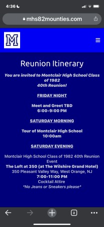 40th Reunion Itinerary