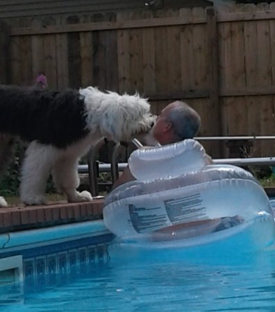 Bowie kissing Joey on the floatie