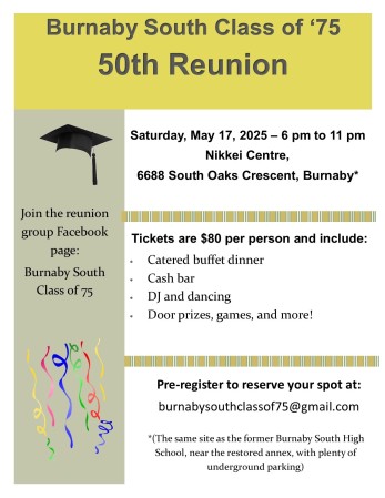 Burnaby South High School 50th Reunion Class of 1975