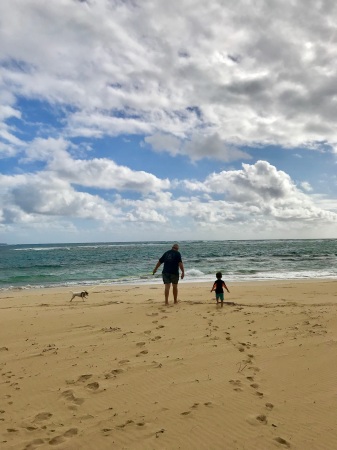 Papa, Ronin and Bella on the Beach.