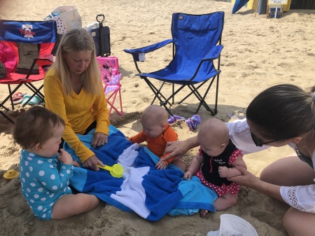 Ellen and youngest grandkids on Rehoboth Beach