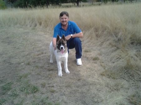 Steve, my husband and EJ, Akita puppy, 09/2014