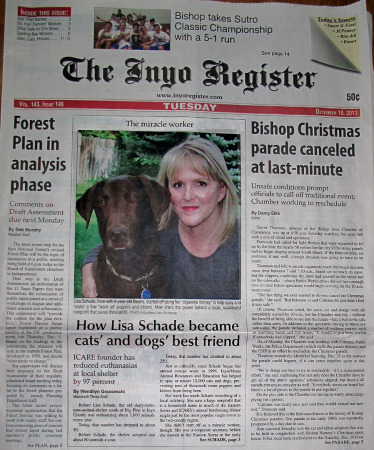 Lisa - front page of Inyo Register Dec 10, 201