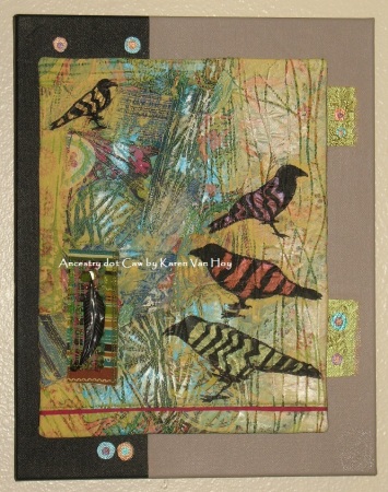 Ancestry Dot Caw (sold) re-purposed fiber art