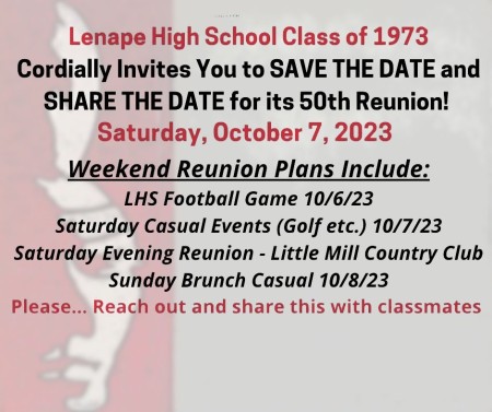 Class of 1973 Lenape High School 50th Reunion