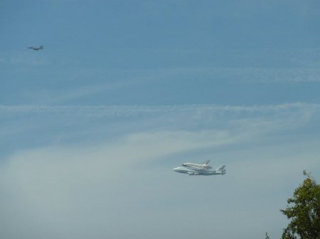Space Shuttle flying over the Bay