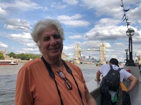 Hubby in London at Tower Bridge