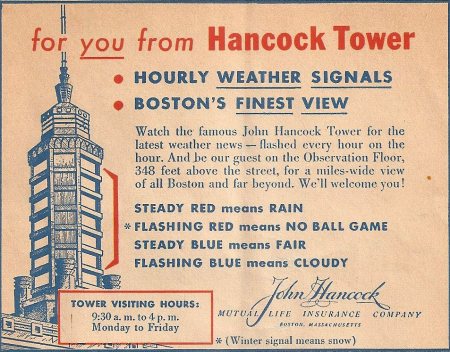 The John Hancock Tower with the weather report