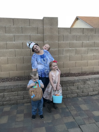 Grandma with grandkids, Easter 2018