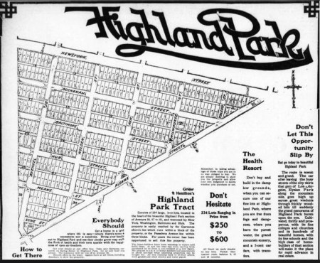 Map of Highland Park off of New York Street