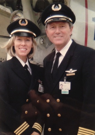 Elaine and I on flight to Stuttgart, Germany.