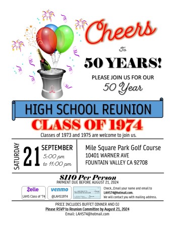 Los Alamitos High School  50 Year Reunion - Class of 1974