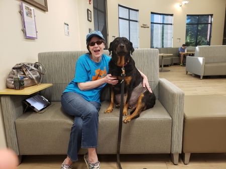 Susan and Whiskey at CSU vet school 9/2022