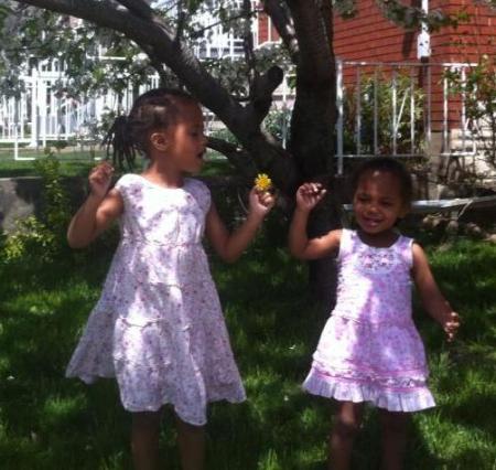 Granddaughers under the cherry tree