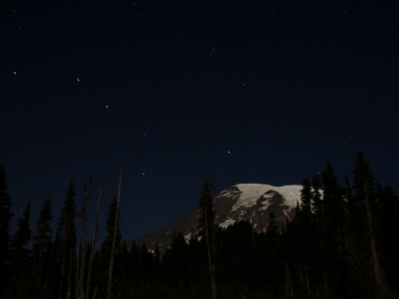 Big Dipper over Mt Rainier in moonlight