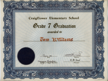 Craigflower Grade 7 Graduation Cert