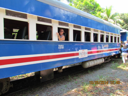 Denise on train tour in Limon, Costa Rica