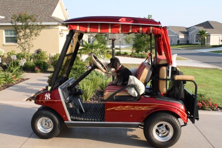 Richie awaiting his golf cart ride.