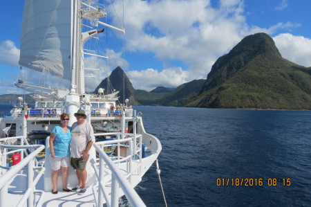 Sailing past The Pitons