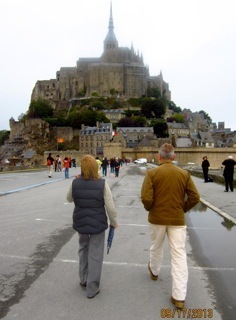 Us walking towards Mont St Michel