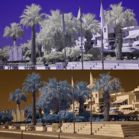 Montage of Naxos, Greece in color IR - 2018