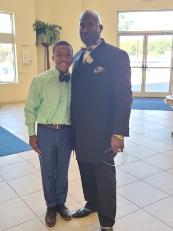 Grandson Deontae and I, at my Aunt's wedding