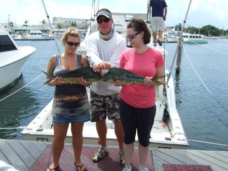 Megan and Rachel each caught a dolphin