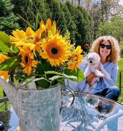 In my backyard with my Maltese Patsy!2018