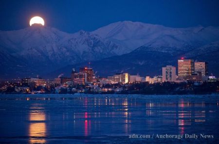 FULL MOON OVER ANCHORAGE, ALASKA